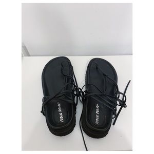 Nasty Gal Black Platform Wrap-up Sandals